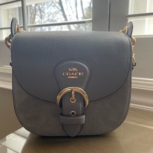 Grey suede and leather saddle bag from coach